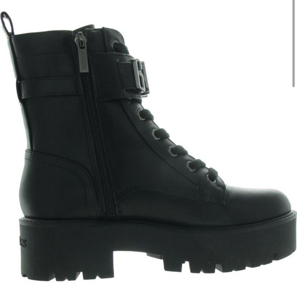 Guess Vaires New black combat boots size 6 logo buckle lace up w zipper NIB - Picture 4 of 4